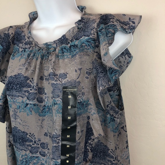 Lucky Brand M Blue Printed Flutter Tank New F - Picture 3 of 8